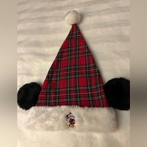 Vintage mickey mouse plaid santa hat adult size.